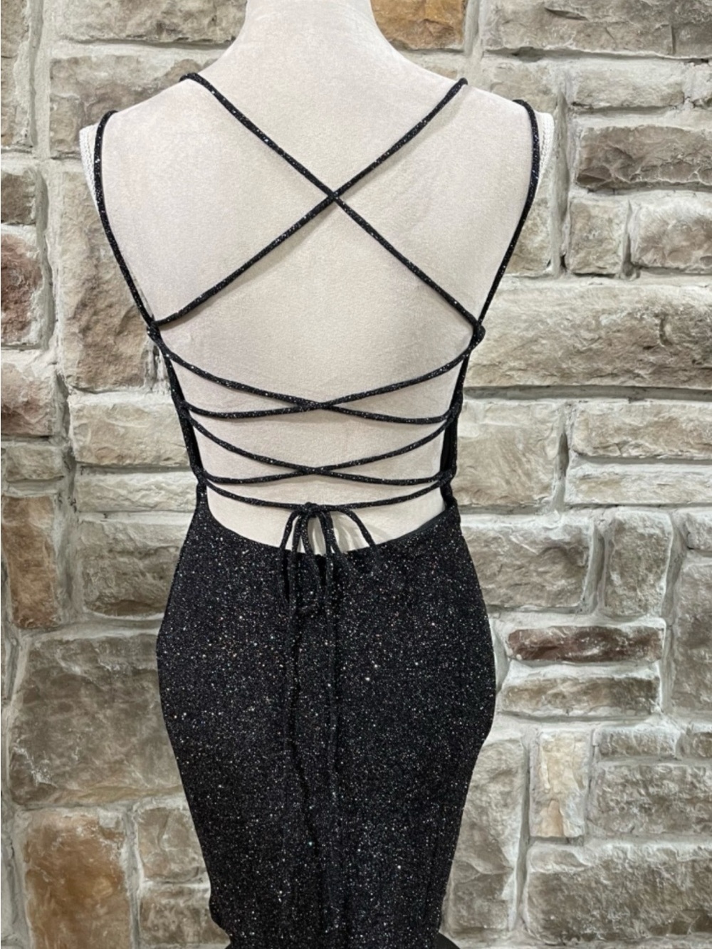 Black Sparkle Strappy Back Mini Dress